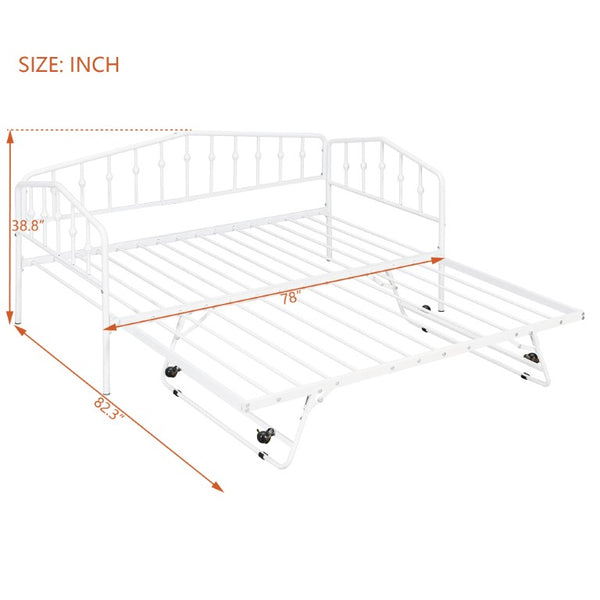 English Elm Twin Metal Daybed with Adjustable Folding Trundle for Guest Rooms and Studio Apartments White With Trundle N708P415474K