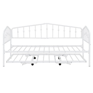 English Elm Twin Metal Daybed with Adjustable Folding Trundle for Guest Rooms and Studio Apartments White With Trundle N708P415474K