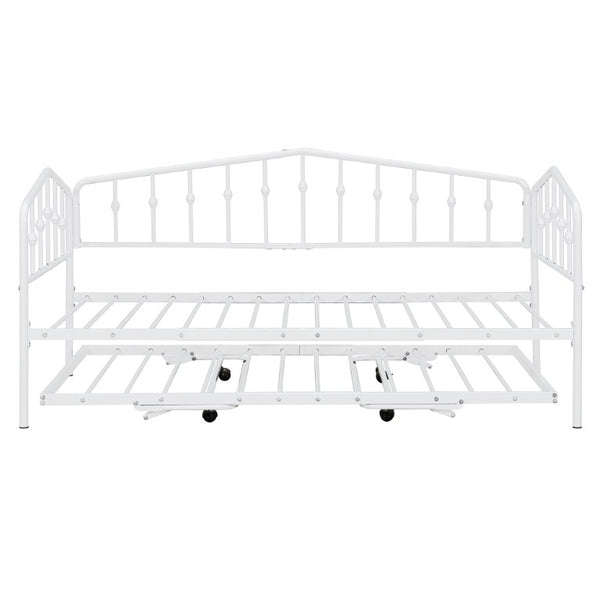 English Elm Twin Metal Daybed with Adjustable Folding Trundle for Guest Rooms and Studio Apartments White With Trundle N708P415474K