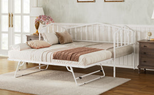 English Elm Twin Metal Daybed with Adjustable Folding Trundle for Guest Rooms and Studio Apartments White With Trundle N708P415474K