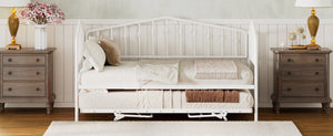 English Elm Twin Metal Daybed with Adjustable Folding Trundle for Guest Rooms and Studio Apartments White With Trundle N708P415474K