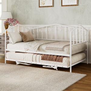 English Elm Twin Metal Daybed with Adjustable Folding Trundle for Guest Rooms and Studio Apartments White With Trundle N708P415474K