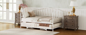 English Elm Twin Metal Daybed with Adjustable Folding Trundle for Guest Rooms and Studio Apartments White With Trundle N708P415474K