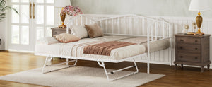 English Elm Twin Metal Daybed with Adjustable Folding Trundle for Guest Rooms and Studio Apartments White With Trundle N708P415474K