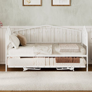 English Elm Twin Metal Daybed with Adjustable Folding Trundle for Guest Rooms and Studio Apartments White With Trundle N708P415474K