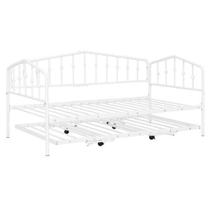 English Elm Twin Metal Daybed with Adjustable Folding Trundle for Guest Rooms and Studio Apartments White With Trundle N708P415474K