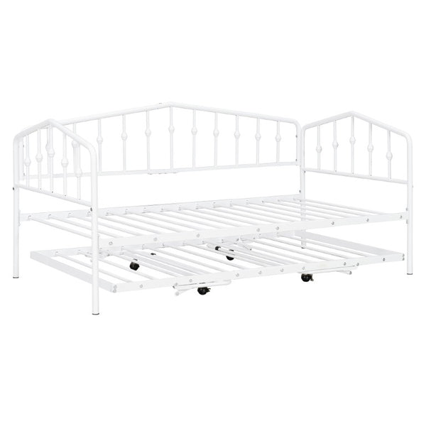 English Elm Twin Metal Daybed with Adjustable Folding Trundle for Guest Rooms and Studio Apartments White With Trundle N708P415474K