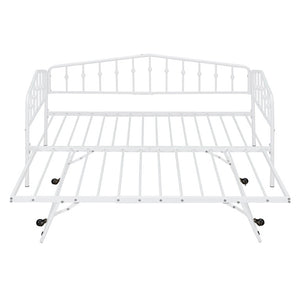 English Elm Twin Metal Daybed with Adjustable Folding Trundle for Guest Rooms and Studio Apartments White With Trundle N708P415474K