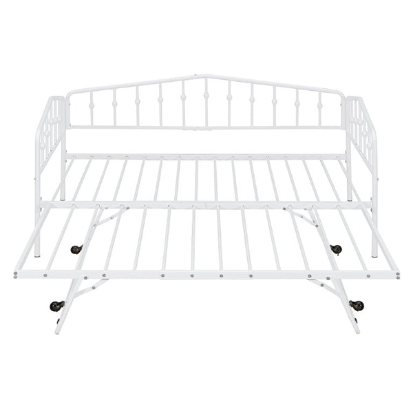 English Elm Twin Metal Daybed with Adjustable Folding Trundle for Guest Rooms and Studio Apartments White With Trundle N708P415474K