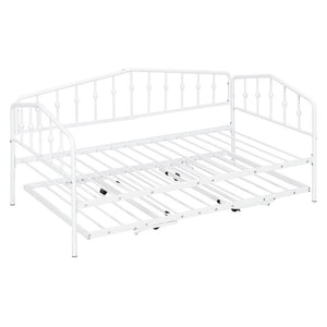English Elm Twin Metal Daybed with Adjustable Folding Trundle for Guest Rooms and Studio Apartments White With Trundle N708P415474K