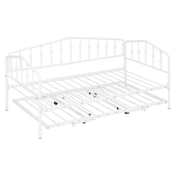 English Elm Twin Metal Daybed with Adjustable Folding Trundle for Guest Rooms and Studio Apartments White With Trundle N708P415474K