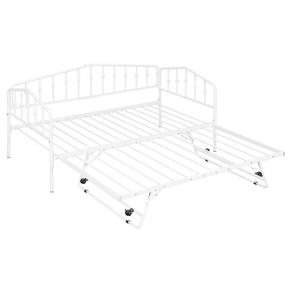 English Elm Twin Metal Daybed with Adjustable Folding Trundle for Guest Rooms and Studio Apartments White With Trundle N708P415474K