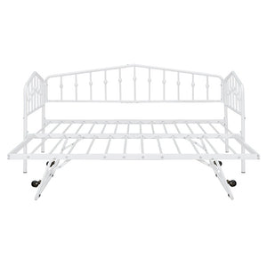 English Elm Twin Metal Daybed with Adjustable Folding Trundle for Guest Rooms and Studio Apartments White With Trundle N708P415474K