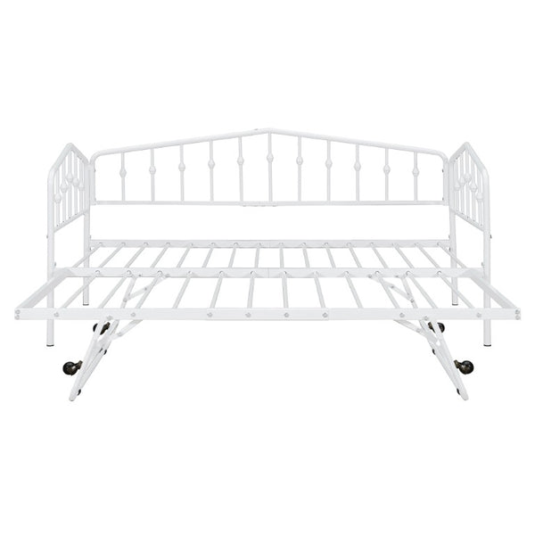 English Elm Twin Metal Daybed with Adjustable Folding Trundle for Guest Rooms and Studio Apartments White With Trundle N708P415474K