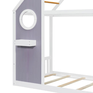 English Elm Twin Playhouse Platform Bed with Built-In Slide LED Lights and Velvet Front Panel Purple N708P437072I