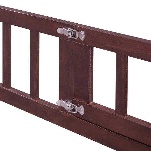 English Elm Full Size Low Profile Pine Wood Floor Bed with Fence Design and Built in Shelving Espresso N708P472508P