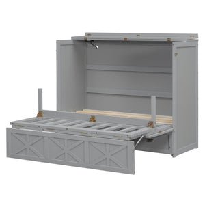 English Elm Full Size Murphy Bed Cabinet with Storage Drawers USB Ports and Panel Front Design Gray N708S00001E-1