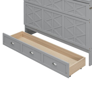 English Elm Full Size Murphy Bed Cabinet with Storage Drawers USB Ports and Panel Front Design Gray N708S00001E-1