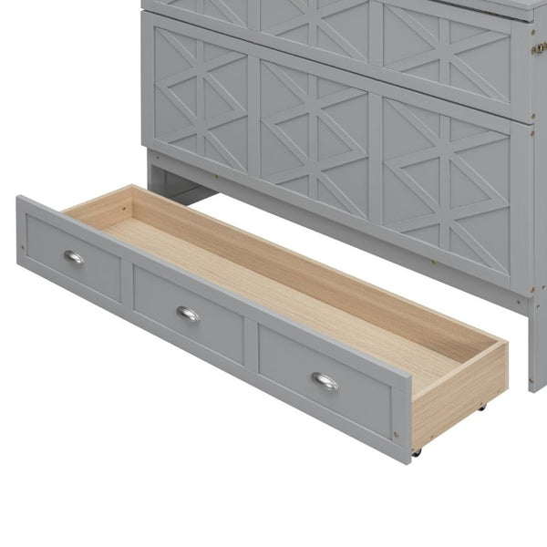 English Elm Full Size Murphy Bed Cabinet with Storage Drawers USB Ports and Panel Front Design Gray N708S00001E-1