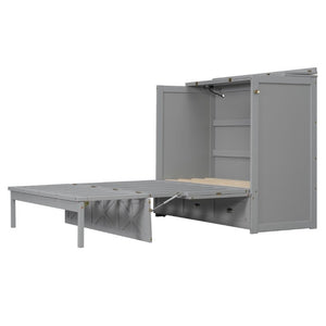 English Elm Full Size Murphy Bed Cabinet with Storage Drawers USB Ports and Panel Front Design Gray N708S00001E-1