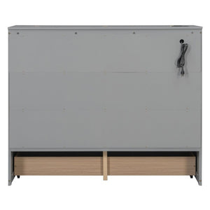 English Elm Full Size Murphy Bed Cabinet with Storage Drawers USB Ports and Panel Front Design Gray N708S00001E-1