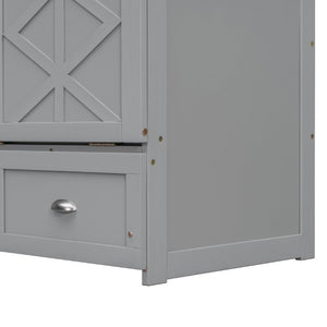English Elm Full Size Murphy Bed Cabinet with Storage Drawers USB Ports and Panel Front Design Gray N708S00001E-1