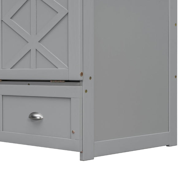 English Elm Full Size Murphy Bed Cabinet with Storage Drawers USB Ports and Panel Front Design Gray N708S00001E-1