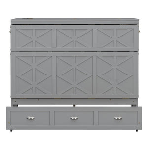 English Elm Full Size Murphy Bed Cabinet with Storage Drawers USB Ports and Panel Front Design Gray N708S00001E-1