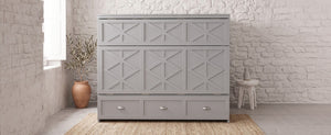 English Elm Full Size Murphy Bed Cabinet with Storage Drawers USB Ports and Panel Front Design Gray N708S00001E-1