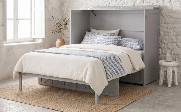 English Elm Full Size Murphy Bed Cabinet with Storage Drawers USB Ports and Panel Front Design Gray N708S00001E-1