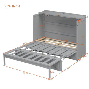 English Elm Full Size Murphy Bed Cabinet with Storage Drawers USB Ports and Panel Front Design Gray N708S00001E-1