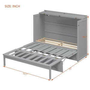English Elm Full Size Murphy Bed Cabinet with Storage Drawers USB Ports and Panel Front Design Gray N708S00001E-1