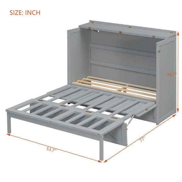 English Elm Full Size Murphy Bed Cabinet with Storage Drawers USB Ports and Panel Front Design Gray N708S00001E-1