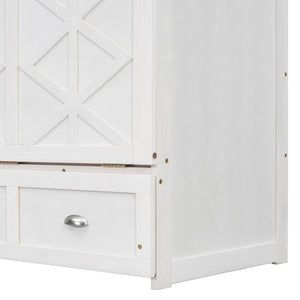 English Elm Full Size Murphy Bed Cabinet with Storage Drawers USB Ports and Panel Front Design White N708S00001K-1