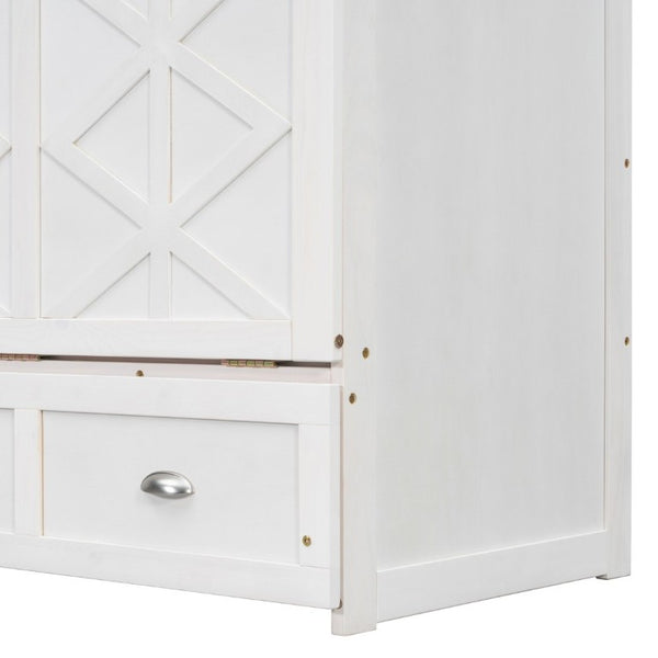 English Elm Full Size Murphy Bed Cabinet with Storage Drawers USB Ports and Panel Front Design White N708S00001K-1