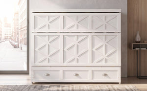 English Elm Full Size Murphy Bed Cabinet with Storage Drawers USB Ports and Panel Front Design White N708S00001K-1