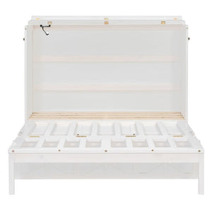 English Elm Full Size Murphy Bed Cabinet with Storage Drawers USB Ports and Panel Front Design White N708S00001K-1