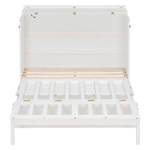 English Elm Full Size Murphy Bed Cabinet with Storage Drawers USB Ports and Panel Front Design White N708S00001K-1