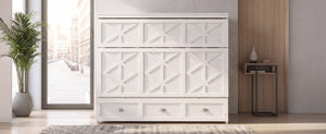 English Elm Full Size Murphy Bed Cabinet with Storage Drawers USB Ports and Panel Front Design White N708S00001K-1