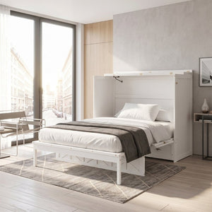English Elm Full Size Murphy Bed Cabinet with Storage Drawers USB Ports and Panel Front Design White N708S00001K-1