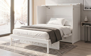 English Elm Full Size Murphy Bed Cabinet with Storage Drawers USB Ports and Panel Front Design White N708S00001K-1