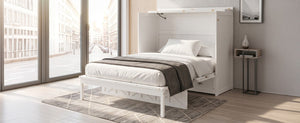 English Elm Full Size Murphy Bed Cabinet with Storage Drawers USB Ports and Panel Front Design White N708S00001K-1