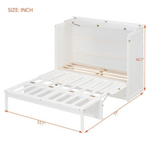 English Elm Full Size Murphy Bed Cabinet with Storage Drawers USB Ports and Panel Front Design White N708S00001K-1