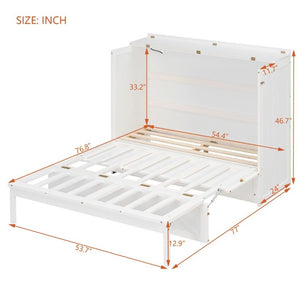 English Elm Full Size Murphy Bed Cabinet with Storage Drawers USB Ports and Panel Front Design White N708S00001K-1