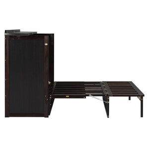 English Elm Full Size Murphy Bed Cabinet with Storage Drawers USB Ports and Panel Front Design Espresso N708S00001P-1