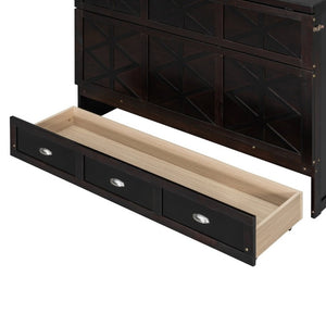 English Elm Full Size Murphy Bed Cabinet with Storage Drawers USB Ports and Panel Front Design Espresso N708S00001P-1