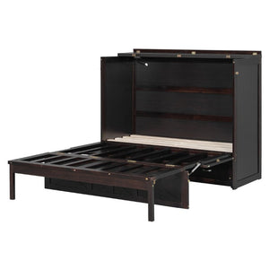 English Elm Full Size Murphy Bed Cabinet with Storage Drawers USB Ports and Panel Front Design Espresso N708S00001P-1