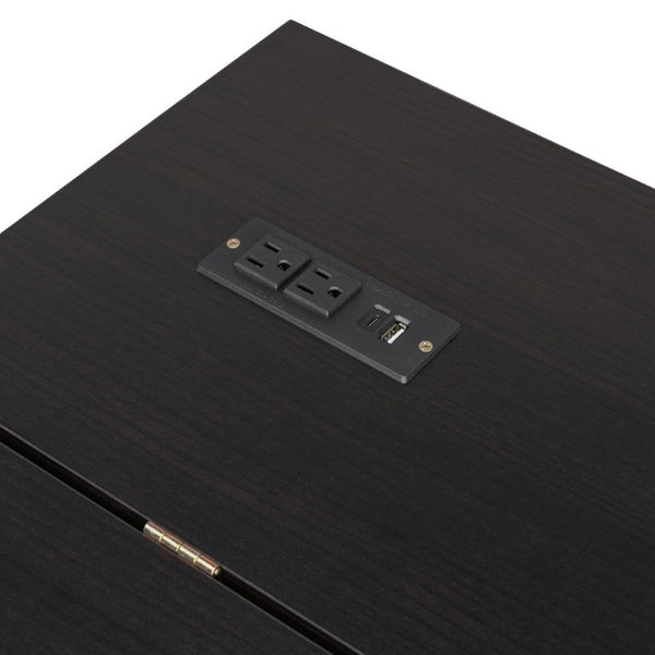 English Elm Full Size Murphy Bed Cabinet with Storage Drawers USB Ports and Panel Front Design Espresso N708S00001P-1