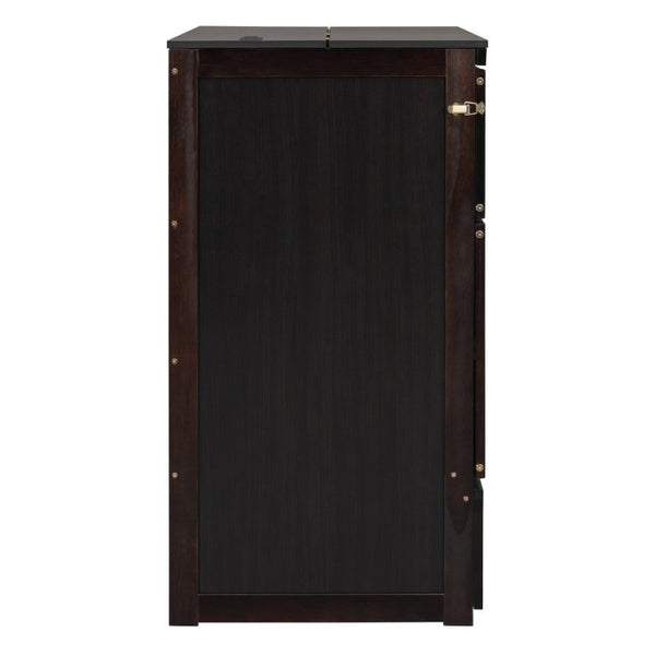 English Elm Full Size Murphy Bed Cabinet with Storage Drawers USB Ports and Panel Front Design Espresso N708S00001P-1