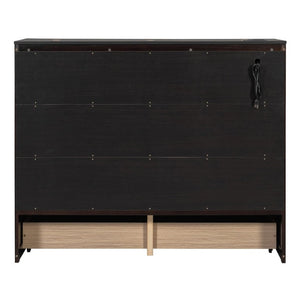 English Elm Full Size Murphy Bed Cabinet with Storage Drawers USB Ports and Panel Front Design Espresso N708S00001P-1